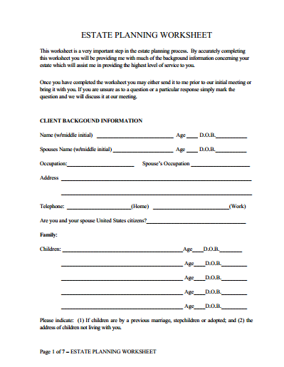 Estate Planning Worksheet - James F. Taylor